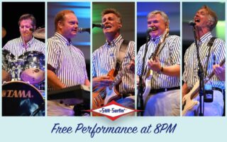 ☀️🏝🏄‍♂️Join us this Saturday for our LAST official performance of the season! Still Surfin’ is a professional Beach Boys Tribute Band that have been performing the music of the Beach Boys for over 17 years. Still Surfin’ features the incredible five part harmonies of the Beach Boys. Be prepared to be entertained with authentic costuming, heavy spring reverb surf guitar, and songs that everyone knows. Performance begins at 8pm!