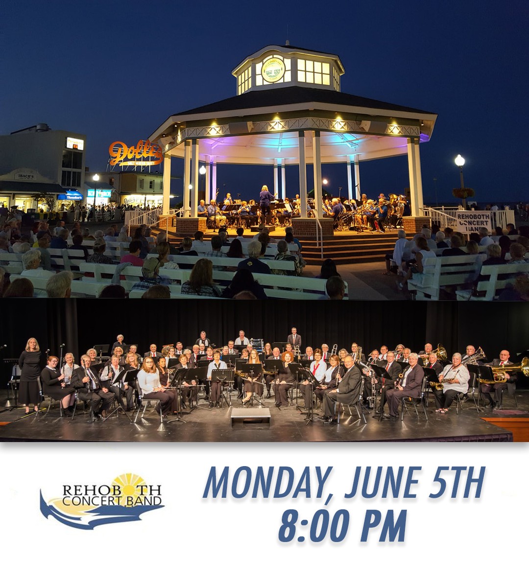🎺We're excited to announce a special concert by the Rehoboth Concert Band on the Rehoboth Beach Bandstand! 🎼
🎷Join us on MONDAY, JUNE 5TH AT 8PM as we recognize our talented local musicians and kick off what we hope will become an annual tradition at the bandstand. Don't miss this unforgettable night of local music under the stars! 🌟
#RehobothConcertBand #BeachBandstand #LocalMusicians #AnnualTradition #LiveMusic #RehobothBeach #SummerNights