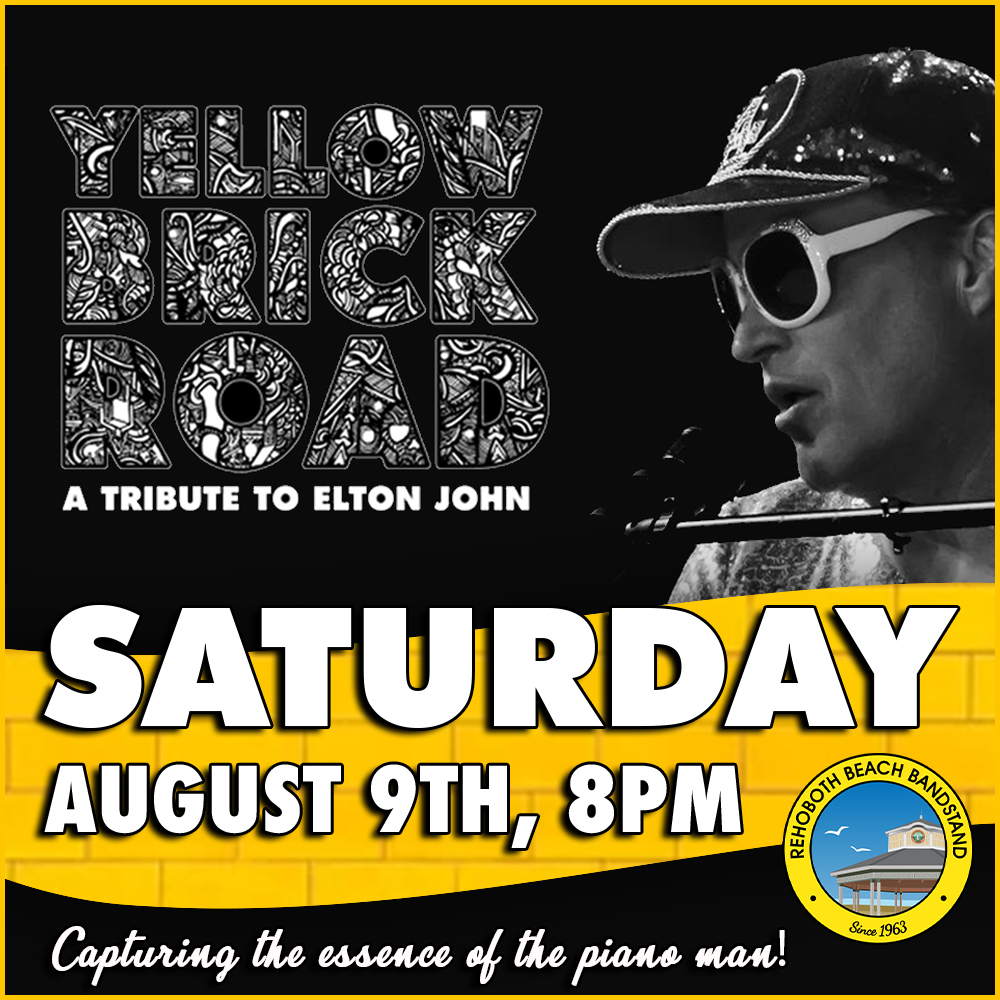 🎹✨ Join us Saturday, August 9th for Yellow Brick Road – A Tribute to Elton John at the Bandstand! Experience all the hits, the glam, and the timeless magic of Elton John’s legendary catalog, brought to life by an incredible band that captures every note and nuance. From “Rocket Man” to “Tiny Dancer,” it’s going to be a spectacular night! 🌟🎶