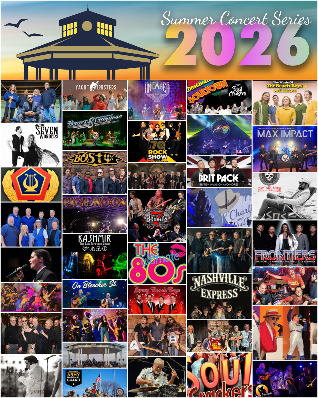 🎵 The 2026 Rehoboth Beach Bandstand Summer Concert Series is here and it's more exciting than ever!

🎶 Enjoy 40 FREE performances in the heart of downtown Rehoboth Beach, with a lineup that truly has something for everyone. From classic rock and soul to big band, modern country, oldies, and crowd-favorite tributes, every night brings a fresh experience to the stage!

🎸 This season brings a mix of exciting new acts and popular returning favorites, including Super Trans Am, Nashville Express, High Noon, The Brit Pack, Earth Jam, Soul Crackers, and The New Romance, to name a few.

🎤 They are joined by an incredible lineup of tribute performances, featuring Kashmir (Led Zeppelin), Echoes (Pink Floyd), Uncaged (Zac Brown), Frontiers (Journey), Seven Wonders (Fleetwood Mac), 7 Bridges (Eagles), BOSTYX (Boston/Styx), and so much more!

🌊 Spend your summer nights surrounded by live music, ocean air, and an electric atmosphere that makes the Bandstand a must-visit destination all season long.

📅 The full schedule is live now at www.rehobothbandstand.com. Download it, explore band bios, photos, and videos, and start planning your evenings at the beach!