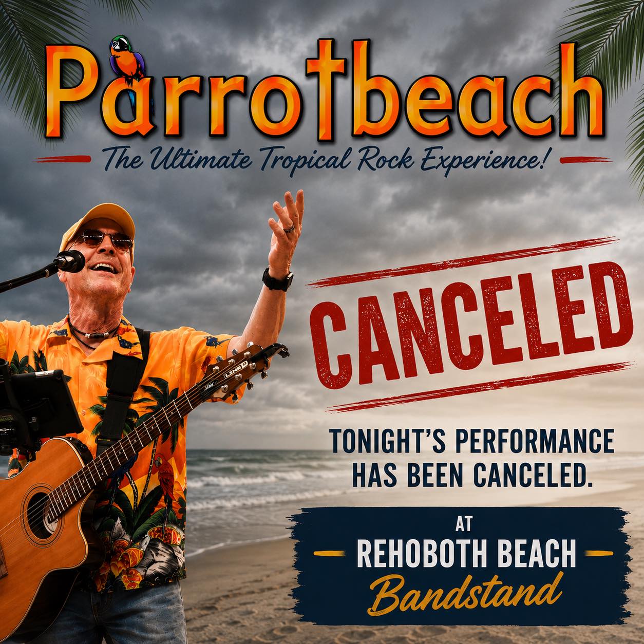 While the forecast may not show steady rain tonight, the combination of mist, heavy fog, moisture in the air, and the continued possibility of additional precipitation creates conditions that are not ideal for an outdoor performance.

After carefully monitoring the weather and considering the safety of our performers, equipment, and audience, we have made the difficult decision to cancel tonight’s performance at the Rehoboth Beach Bandstand.

We know this is disappointing, and we never make these decisions lightly. Thank you for your understanding, and we look forward to seeing you at a future show.