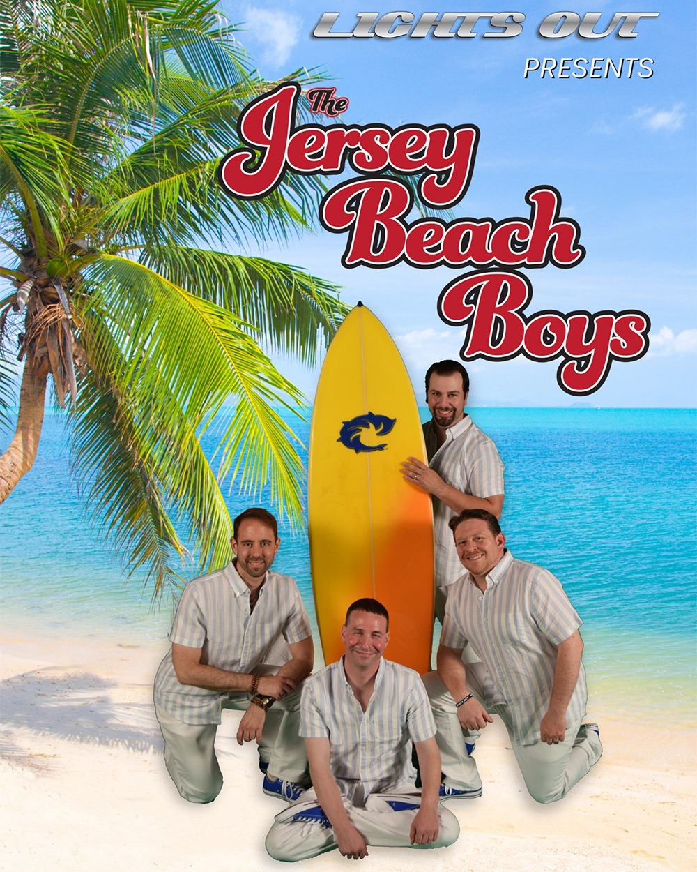 🌊 Join us for a special THURSDAY night performance this week!

On June 25th at 8 PM, the Rehoboth Beach Bandstand welcomes LIGHTS OUT with their exciting new production, The Jersey Beach Boys! Experience an unforgettable evening of classic harmonies, summer vibes, and the timeless music that defined a generation.

🌴 Imagine yourself listening to the amazing hits of the Beach Boys, while watching the smooth moves of Frankie Valli and the Four Seasons…. LIGHTS OUT has re-imagined what The Beach Boys would be like if this actually had happened. Sing along to all of the west coast hits while you dance along with moves created by one of the greatest groups to hit the musical landscape. Get up and party with, LIGHTS OUT!