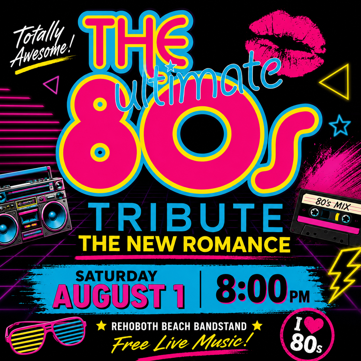 🎶 Dust off the denim, tease up the hair, and get ready to party like it's the '80s!

💋 @thenewromance80s The New Romance "The Ultimate 80's Tribute Band" takes the @rehobothbandstand stage this Saturday at 8 PM for a high-energy tribute to one of music's most unforgettable decades. From new wave and synth-pop to arena rock and iconic singalongs, you'll hear the hits that defined the era.

💿 Whether you grew up in the '80s or just wish you had, this is your chance to relive the music, the memories, and the unmistakable soundtrack of the decade!