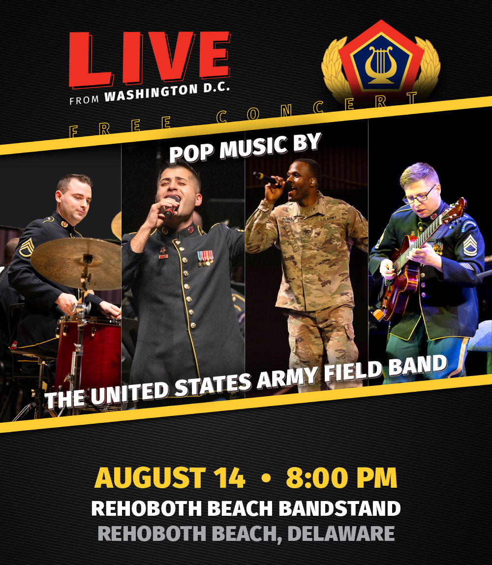 🇺🇸 The United States Army Field Band is coming to the Rehoboth Beach Bandstand this Friday at 8PM!

⭐️ This special ensemble, featuring members of the US Army Field Band, brings a fresh and exciting take on military band music with an incredible lineup of modern hits and pop favorites.

🎶 Expect a high-energy evening of music featuring songs you know and love, performed by some of the finest musicians in the US Army. Don’t miss this special night of modern music, military musicianship, and incredible entertainment by the beach!