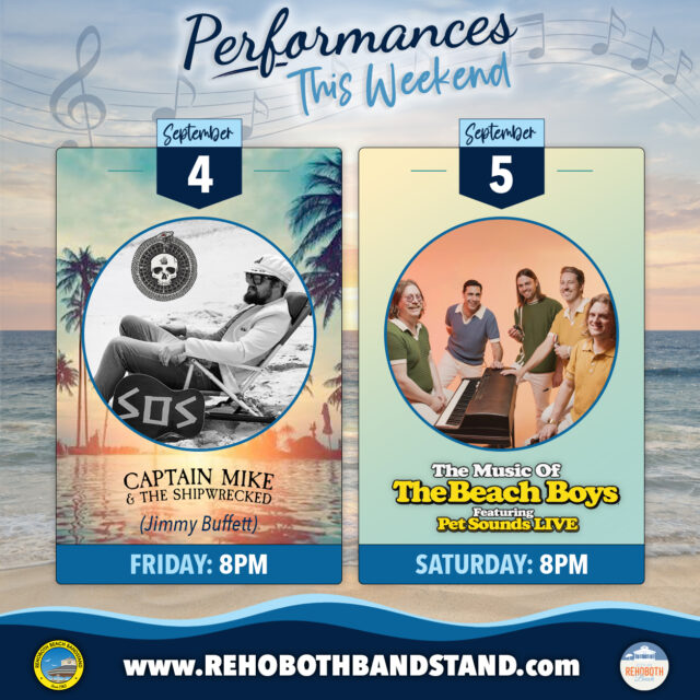 🎶 THE FINAL WEEKEND OF SUMMER CONCERTS! 🎶

It’s hard to believe, but our final weekend of the 2026 Summer Concert Series is here! Join us in downtown Rehoboth Beach for two more nights of FREE live music at the @rehobothbandstand.

🍹 Friday, September 4 | 8 PM
Get ready to escape to Margaritaville with @captainmikeandtheshipwrecked, a Jimmy Buffett tribute celebrating the laid-back island lifestyle and timeless songs of the legendary singer-songwriter. Expect plenty of tropical vibes, familiar favorites, and a whole lot of fun!

🌴 Saturday, September 5 | 8 PM
We’ll close out the season with The Music of The Beach Boys Featuring @petsoundslive! Experience the incredible harmonies and unforgettable songs of The Beach Boys, including a special live performance celebrating their landmark album Pet Sounds.

Come help us celebrate the end of another fantastic summer at the @rehobothbandstand! 🎸🌊